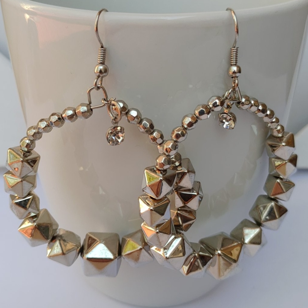 2/$10 or 4/$15 Geometric Silver Hoop Earrings Drop Stone